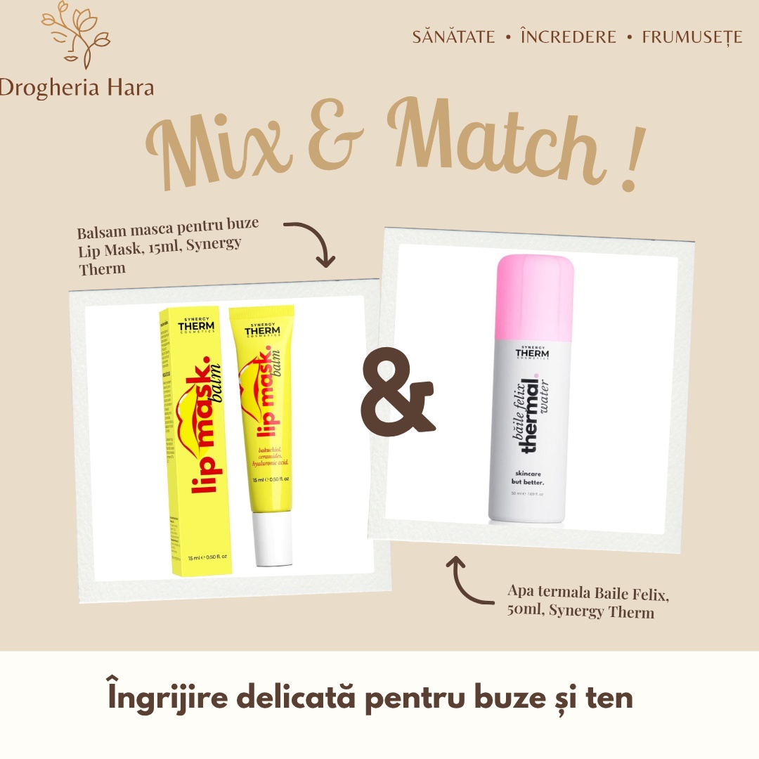 Pachet Balsam de buze Lip Mask 15 ml + Apă termală Băile Felix 50 ml, Synergy Therm