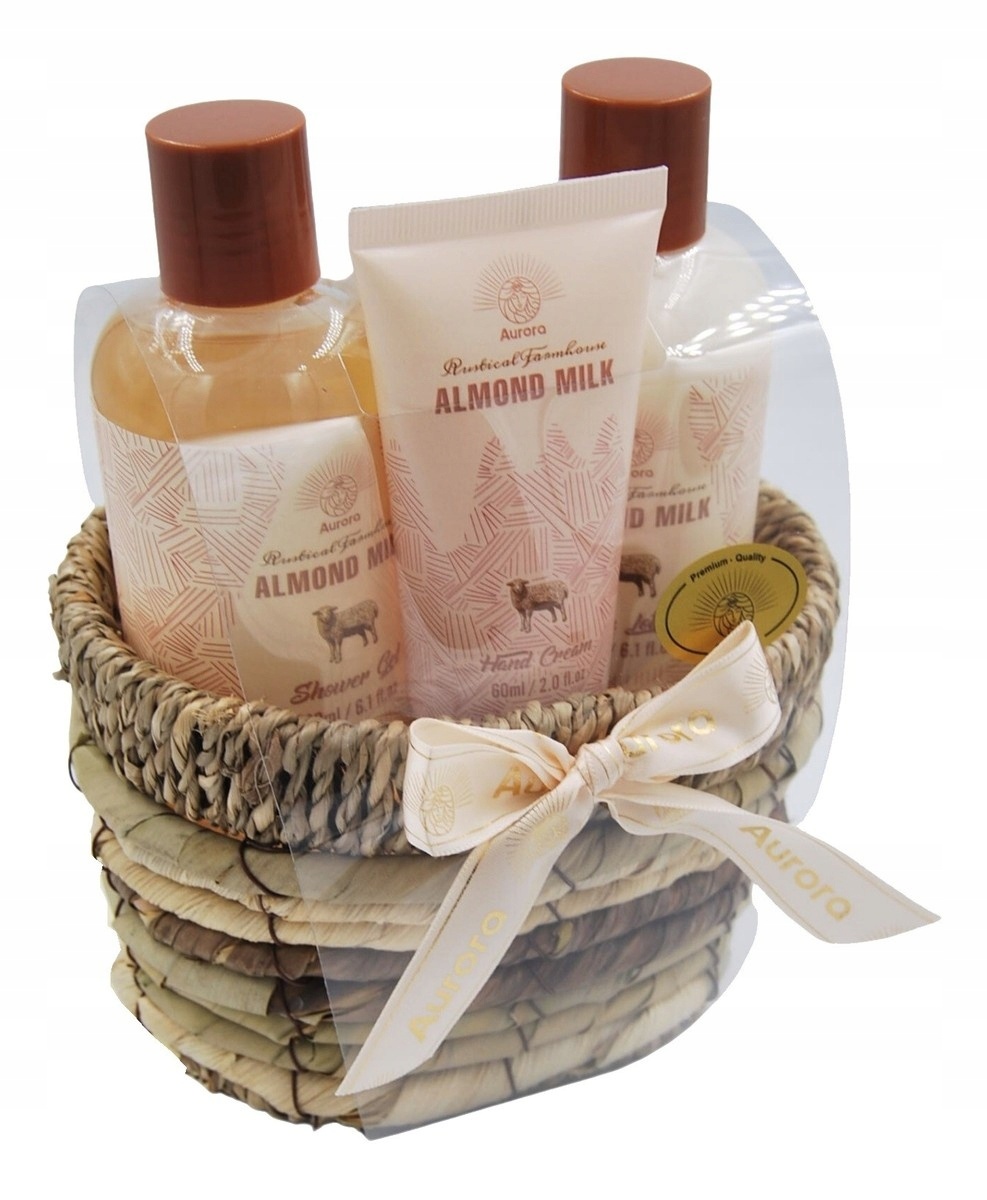 Set cosmetice cu lapte de migdale pentru femei, gel de dus 180 ml, sampon 180 ml si lotiune de corp 60 ml, Aurora
