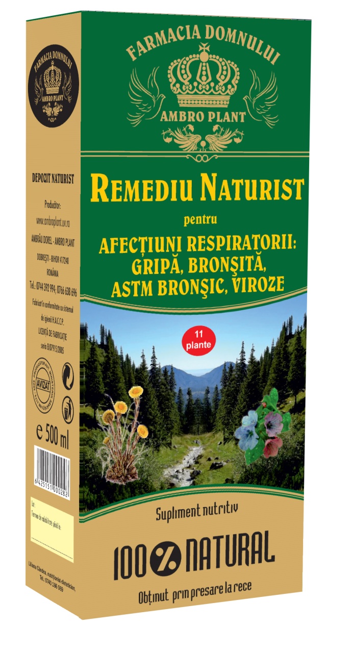 Sirop pentru Gripă, Bronșită, Astm Bronșic 11 plante, 500 ml, Ambro Plant