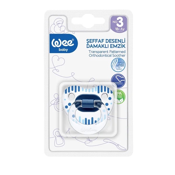 Suzeta din silicon ortodontica transparenta cu desen nr.3, cod 838, 1 bucata, Wee Baby