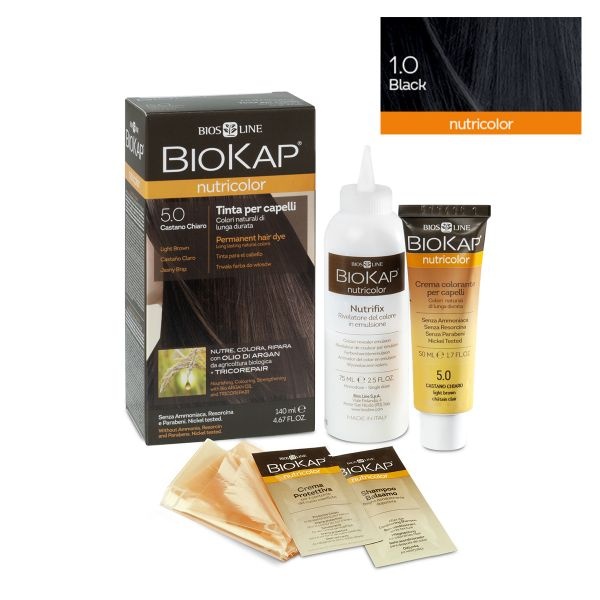 Vopsea permanenta pentru par Nutricolor, nuanta Black 1.0, 140 ml, Biokap