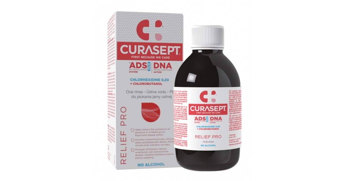Apa de gura cu clorhexidina 0.20% Ads Dna Relief Pro, 200 ml, Curasept