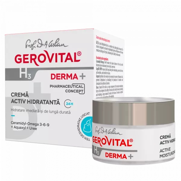 Crema activ hidratanta 24h H3 Derma+, 50ml, 380, Gerovital