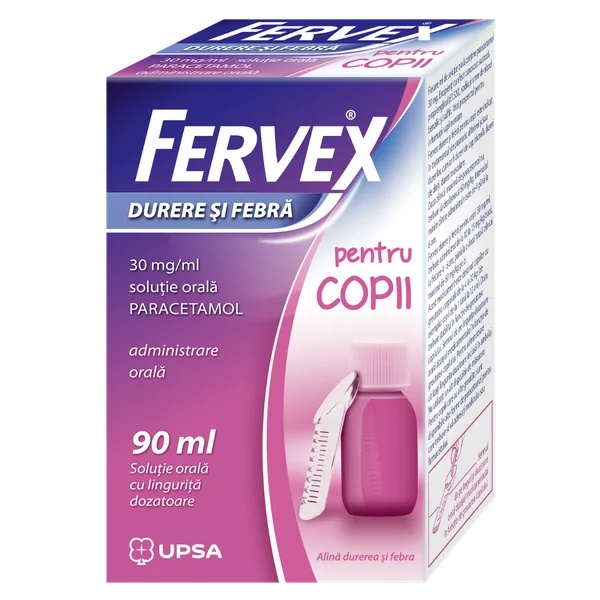 Fervex durere si febra pentru copii solutie orala 30mg/ml, 90ml, Upsa