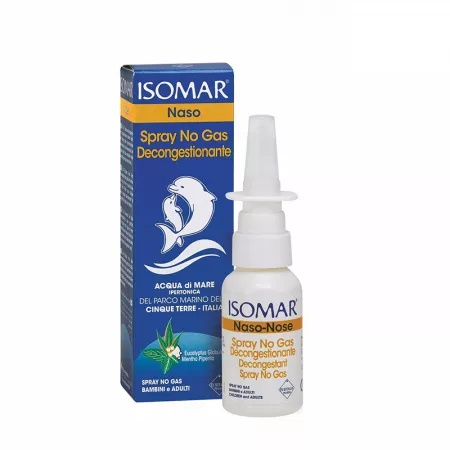 Spray nazal fără gaz cu apă de mare hipertonă, eucalipt și mentă, 30 ml, Isomar