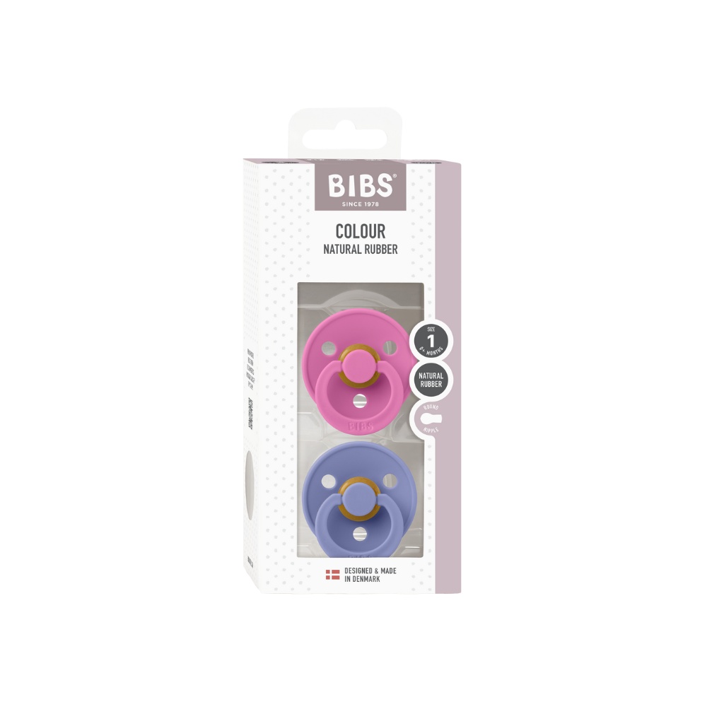 Suzete din latex cu tetina rotunda Colour, +0 luni, Bubblegum-Peri, 2 bucati, Bibs 110452