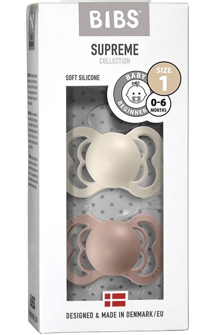 Suzete din silicon cu tetina simetrica, Supreme, 0 luni+ Ivory - Blush, 2 bucati, Bibs 160221