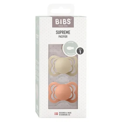 Suzete din silicon cu tetina simetrica, Supreme, 0 luni+ Vanilla - Peach, 2 bucati, Bibs 160350
