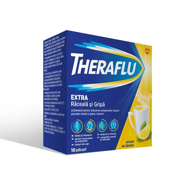 Theraflu Extra raceala si gripa, 10 plicuri, Haleon