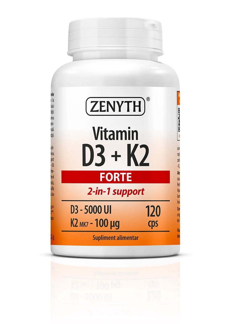Vitamin D3 + K2 Forte, 120 capsule, Zenyth