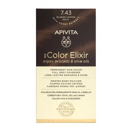 Vopsea de par My Color Elixir, Blonde Copper Gold N7.43, 155 ml, Apivita