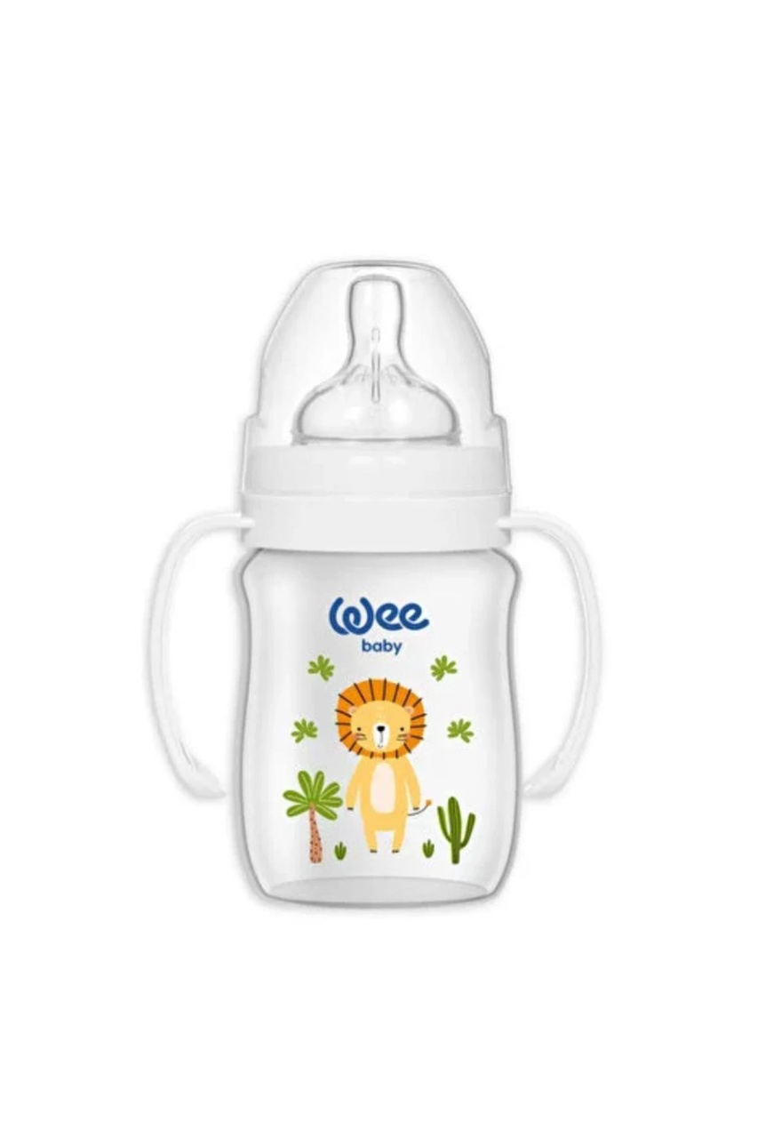 Biberon cu mânere tetină silicon anti-colic nr. 1, model safari, 150 ml, 483 Wee Baby