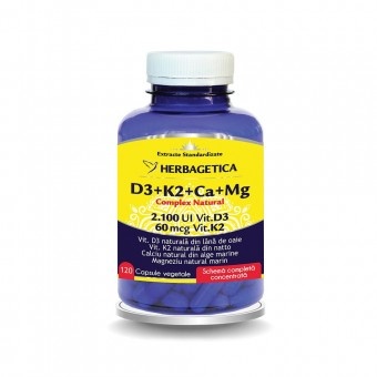 Complex natural D3+K2+Ca+Mg, 120 capsule, Herbagetica