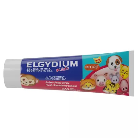 Pasta de dinti pentru copii intre 3 si 6 ani cu aroma de capsuni Kids Emoji, 50 ml, Elgydium