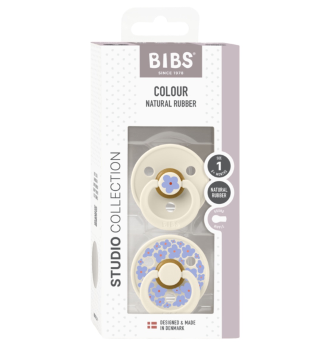 Suzete din latex, tetina rotunda, 0 luni+, Colour Studio Jasmine-Ivory Mix, 2 bucati, Bibs 11017101
