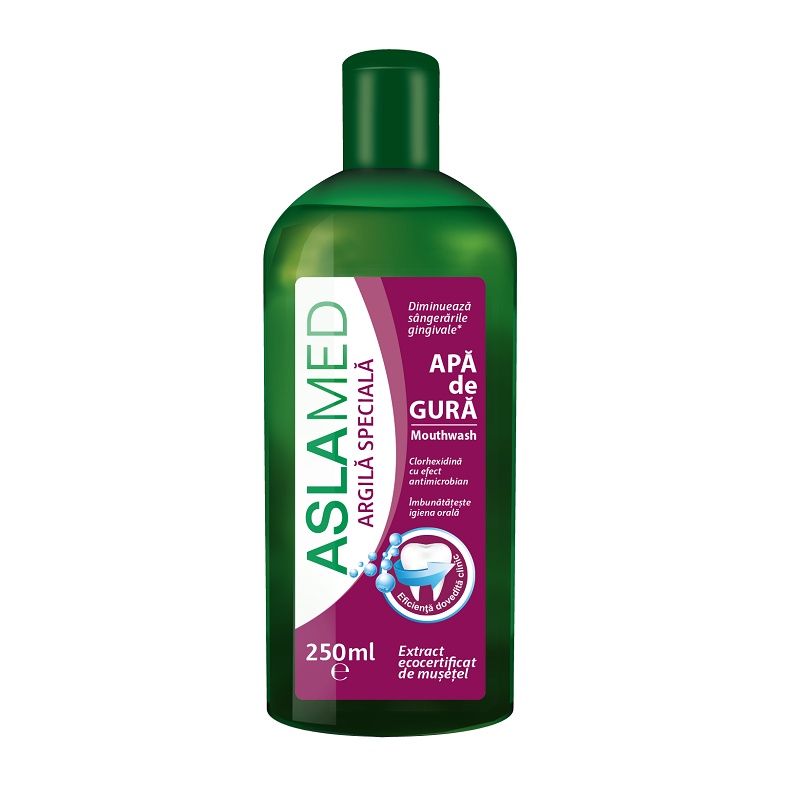 Apa de gura cu extract de musetel, clorhexidina si argila speciala, 250ml, Aslamed