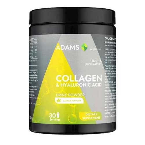 Collagen si HA pulbere instant cu aroma de vanilie, 600g, Adams
