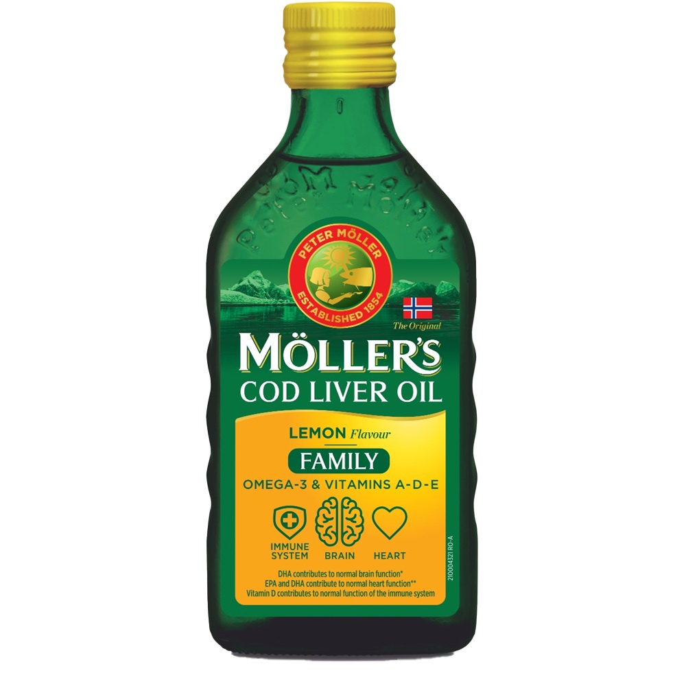 Omega 3 ulei din ficat de cod cu aroma de lamaie Family, 500 ml, Moller's