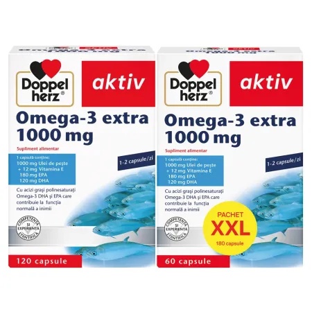 Pachet Omega - 3 Extra, 1000 mg, 120 + 60 capsule, Doppelherz