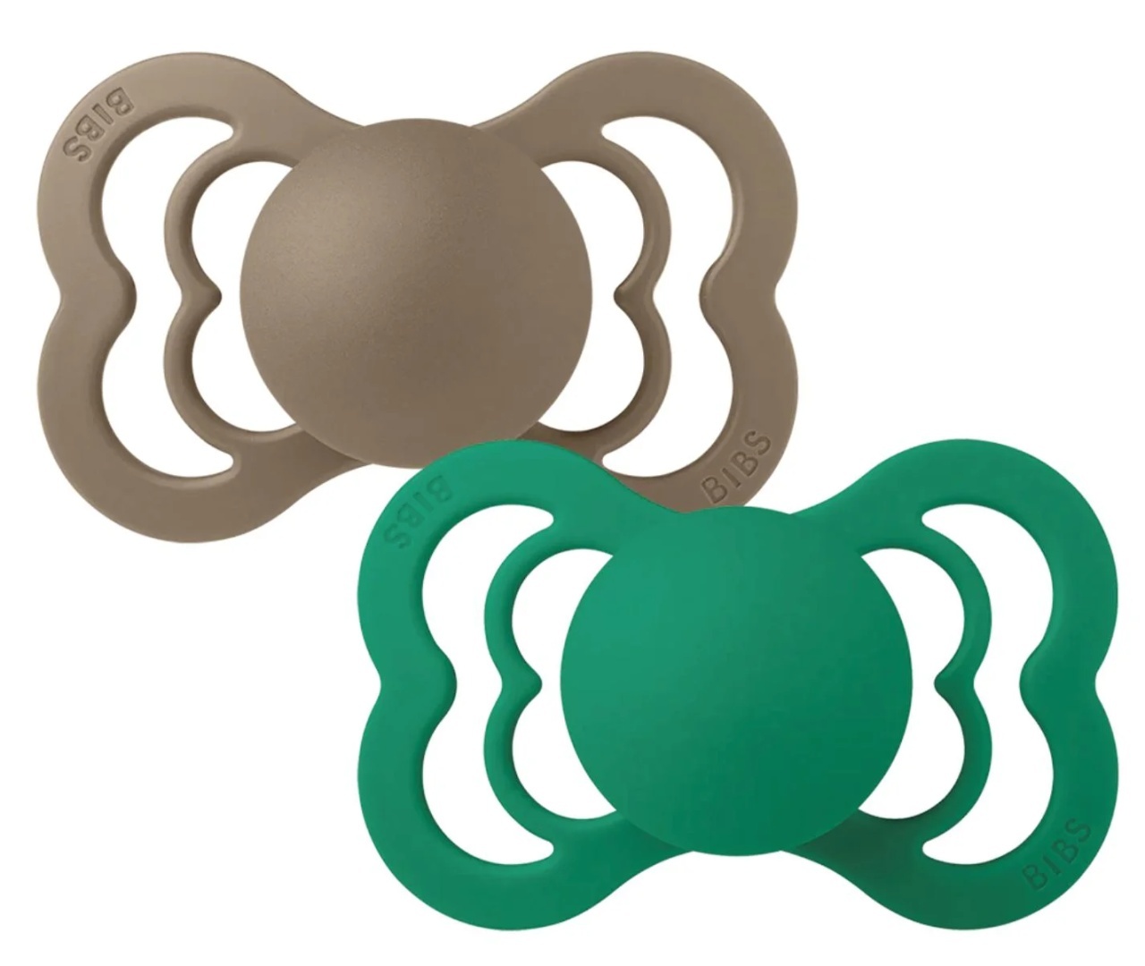 Set 2 suzete Supreme din silicon, tetină simetrică, 0 luni+, 160399 Dark Oak/Evergreen, Bibs