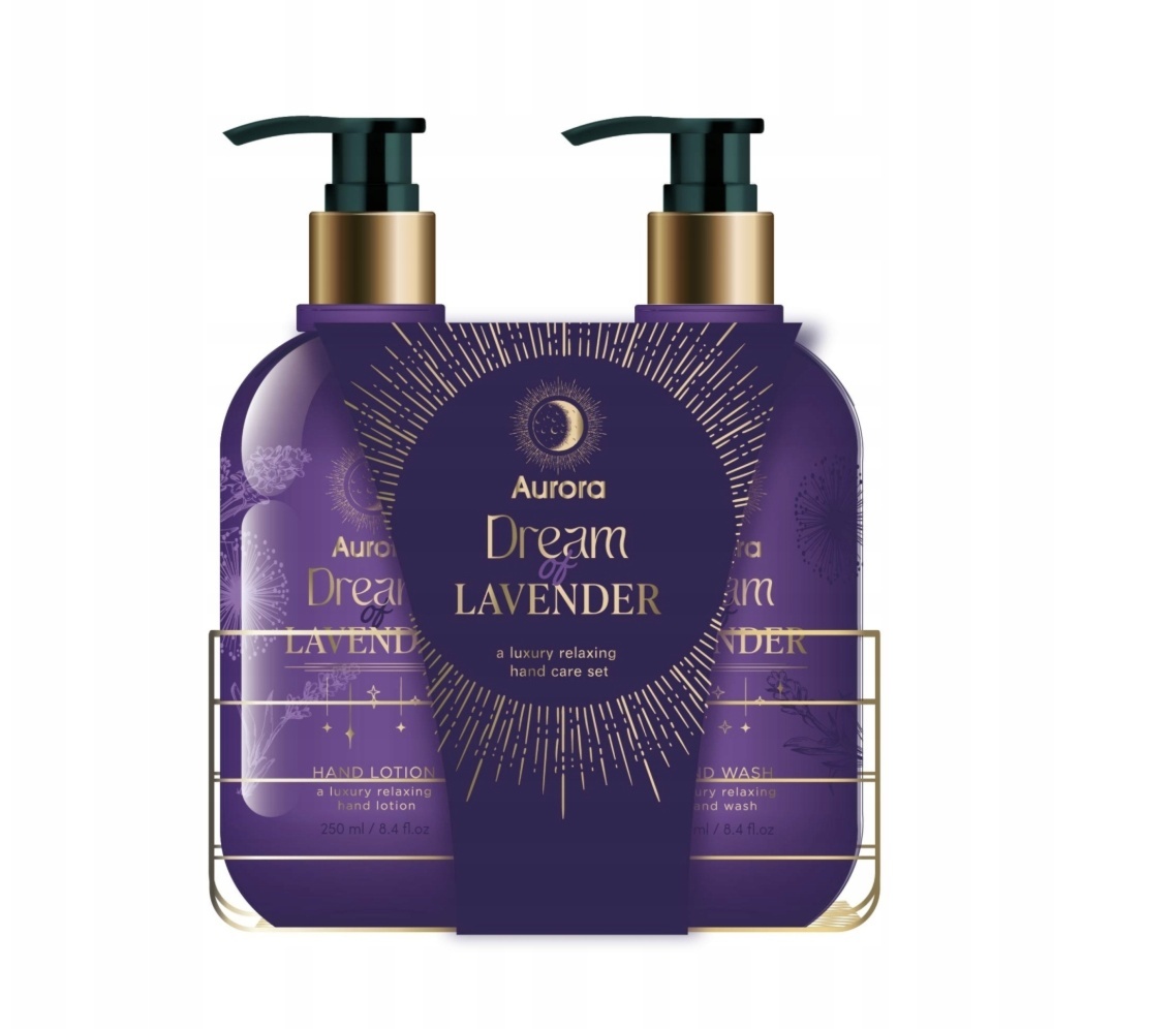 Set Cadou Dream of Lavender Lotiune de maini 250 ml + Sapun lichid 250 ml + Cos metalic, Aurora