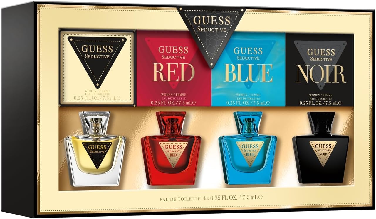 Set Guess Women's Perfume Set – 4 Mini Eau de Toilette Seductive, Red, Blue, Black, 10 ml, Guess