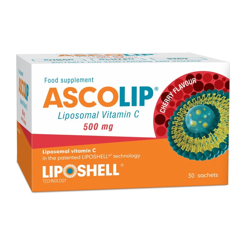 Vitamina C Lipozomala Ascolip cu aroma de cirese, 500 mg, 30 plicuri, Liposhell
