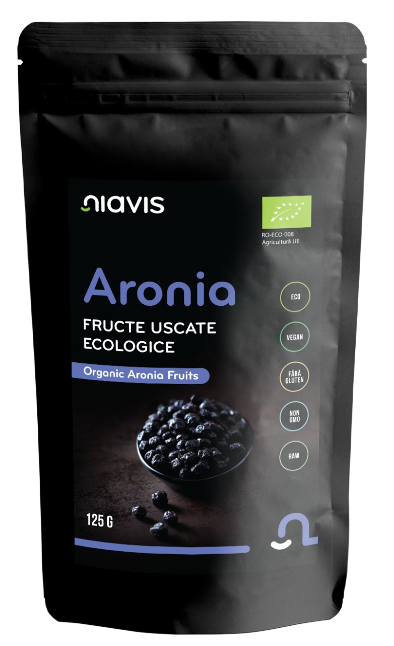 Aronia fructe uscate raw Ecologice, 125 g, Niavis