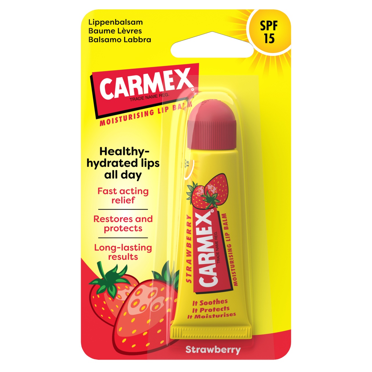 Balsam pentru buze cu SPF 15 si aroma de capsuni, 10 g, Carmex