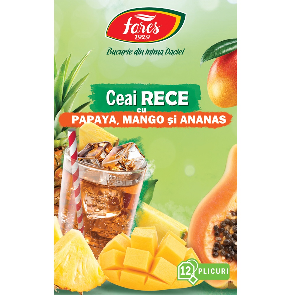 Ceai rece cu papaya, mango si ananas, 12 plicuri, Fares