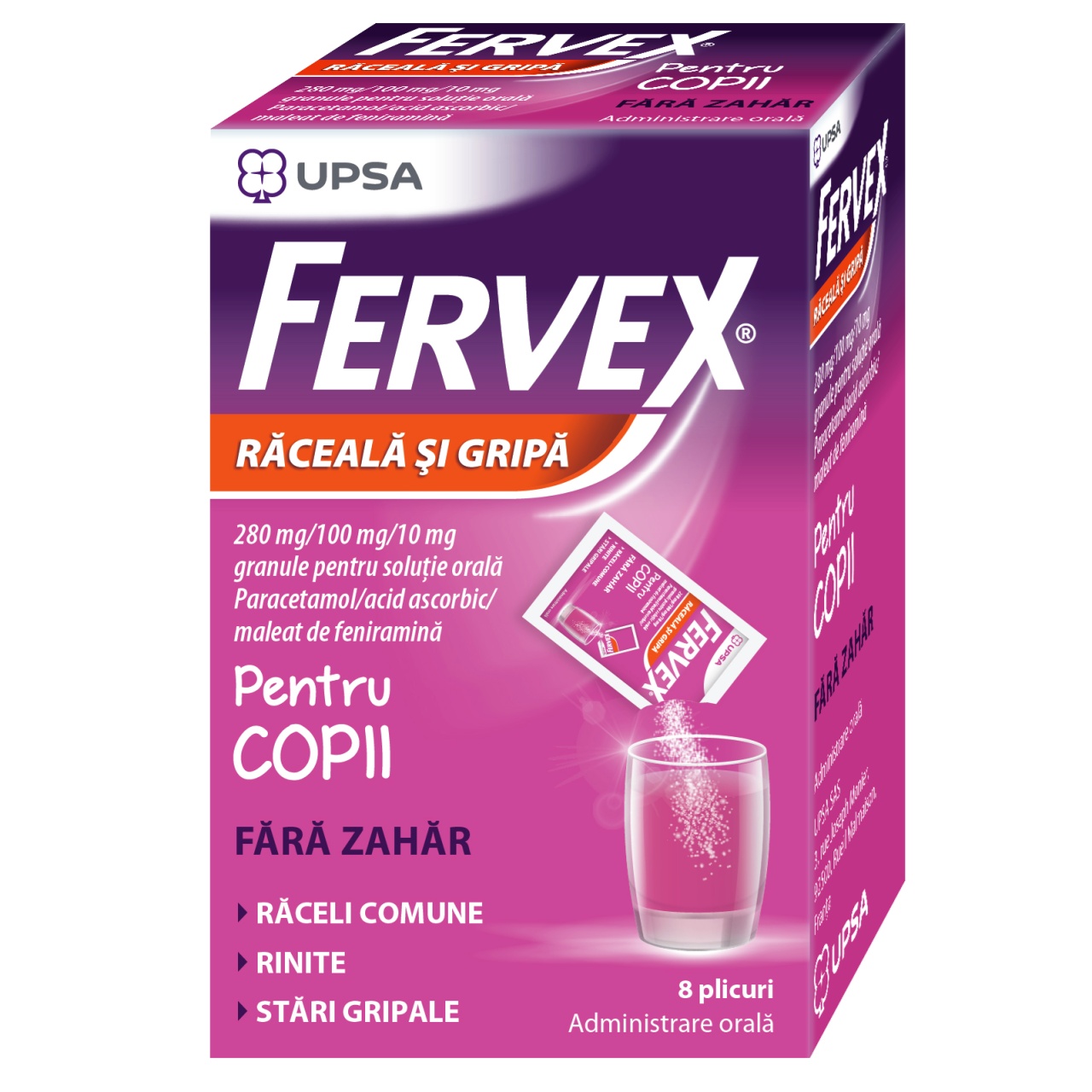 Fervex pentru copii fara zahar, 8 plicuri, Upsa