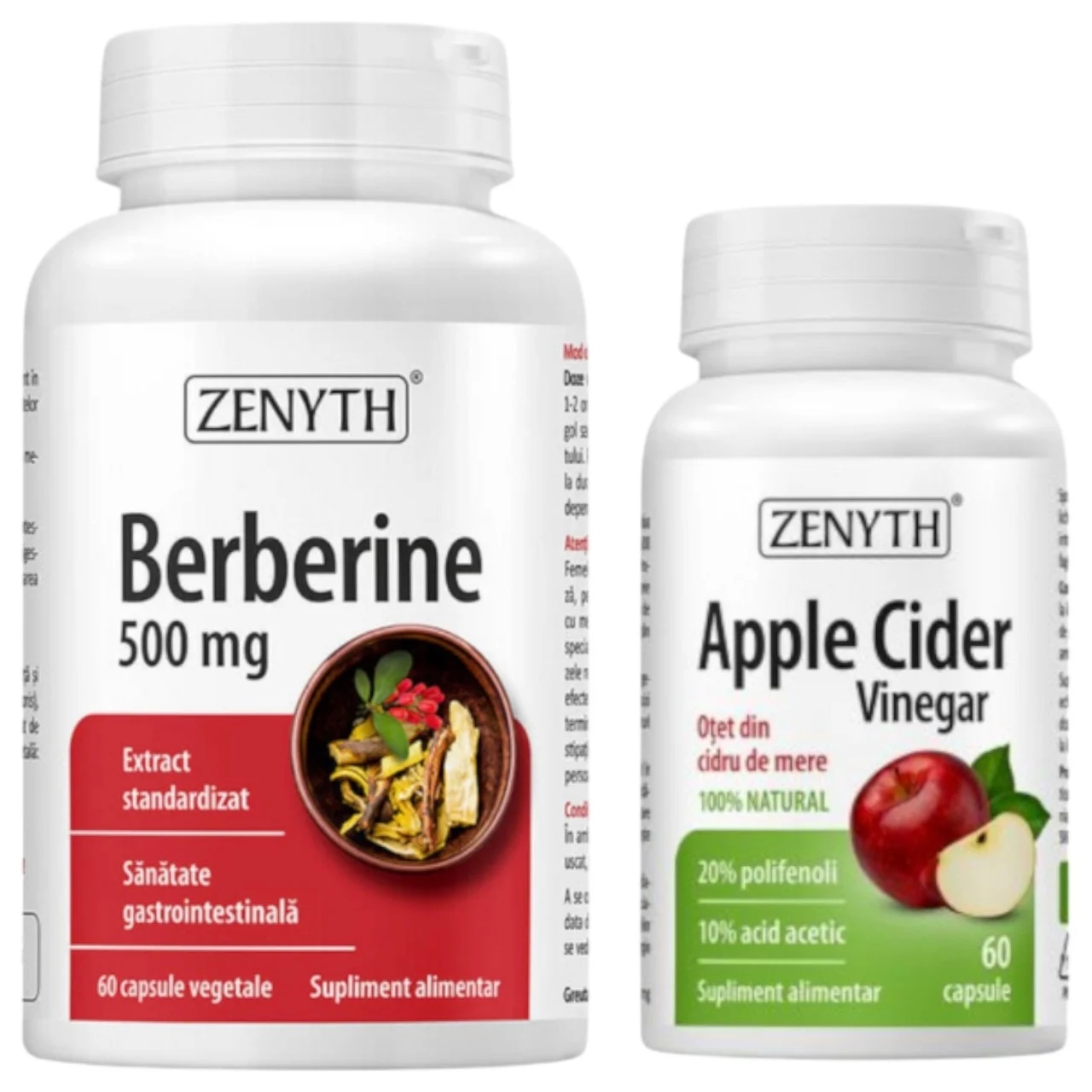 Pachet Berberina 500 mg, 60 capsule + Otet din cidru de mere, 60 capsule, Zenyth