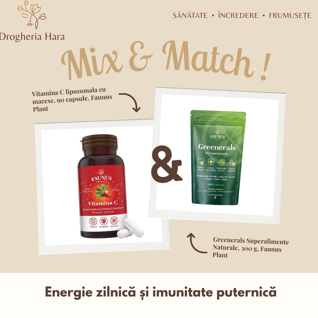 Pachet Greenerals 300 g + Vitamina C Lipozomală, 90 capsule, Faunus Plant