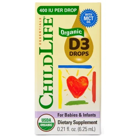 Picături organice cu vitamina D3 ChildLife Essentials, 400 UI, 6.25 ml, Secom