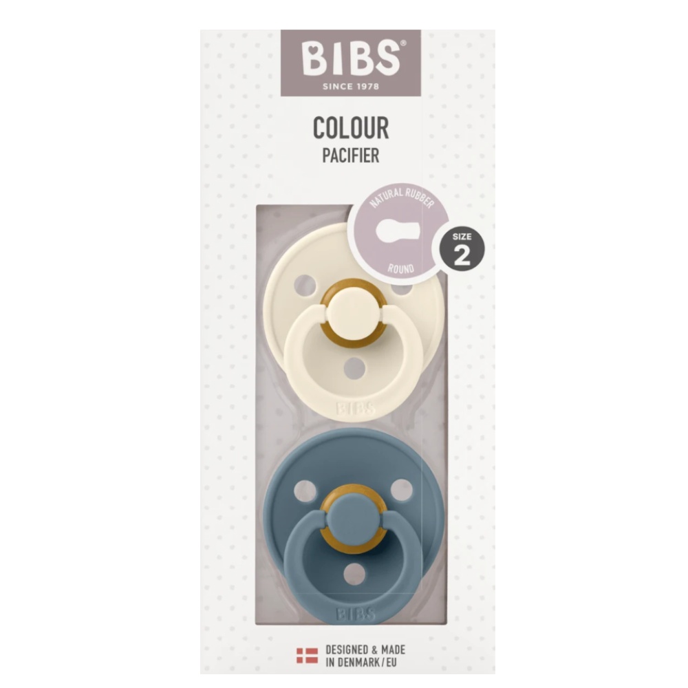 Set 2 suzete cu tetină rotundă Colour Latex, +6 luni, 120367 Ivory/Petrol, Bibs