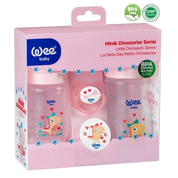 Set biberon si suzeta Dino roz, cod 196, 1 bucata, Wee Baby