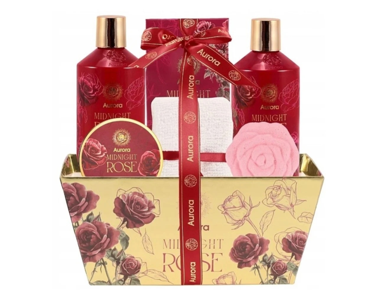 Set cosmetice Midnight Rose, gel de dus 300 ml, lotiune de corp 300 ml, scrub 60 ml, bomba de baie 50g, sare de baie 15 g, Aurora