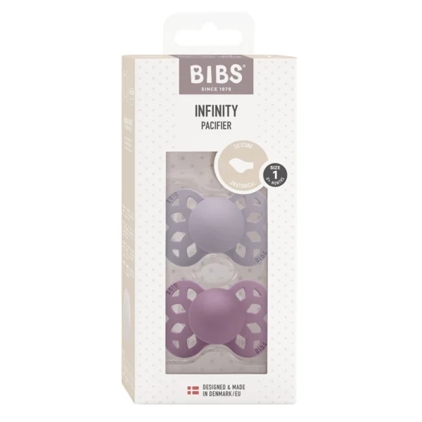 Suzete din silicon cu tetina anatomica, Infinity, 0 luni+ Grey - Mauve, 2 bucati, Bibs 165111