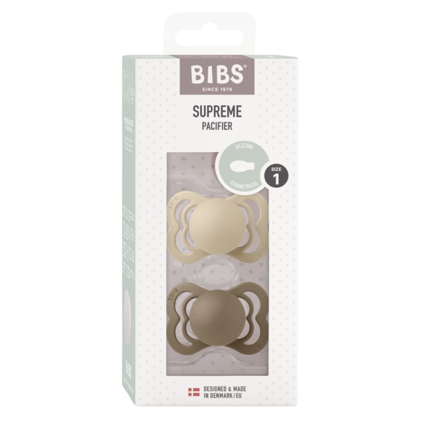 Suzete din silicon cu tetina simetrica, Supreme, 0 luni + Vanilla - Dark Oak, Bibs