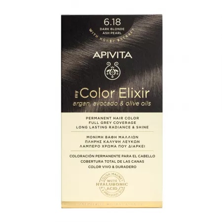 Vopsea de par My Color Elixir, Dark Blonde Ash Pearl N 6.18, 155 ml, Apivita