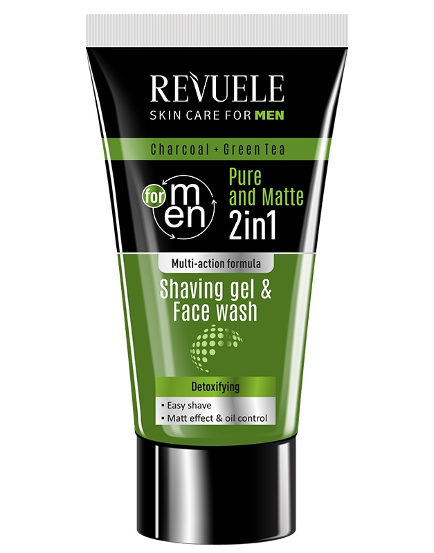 Gel de barbierit si curatare cu carbune activ si ceai verde Men Care, 180 ml, Revuele