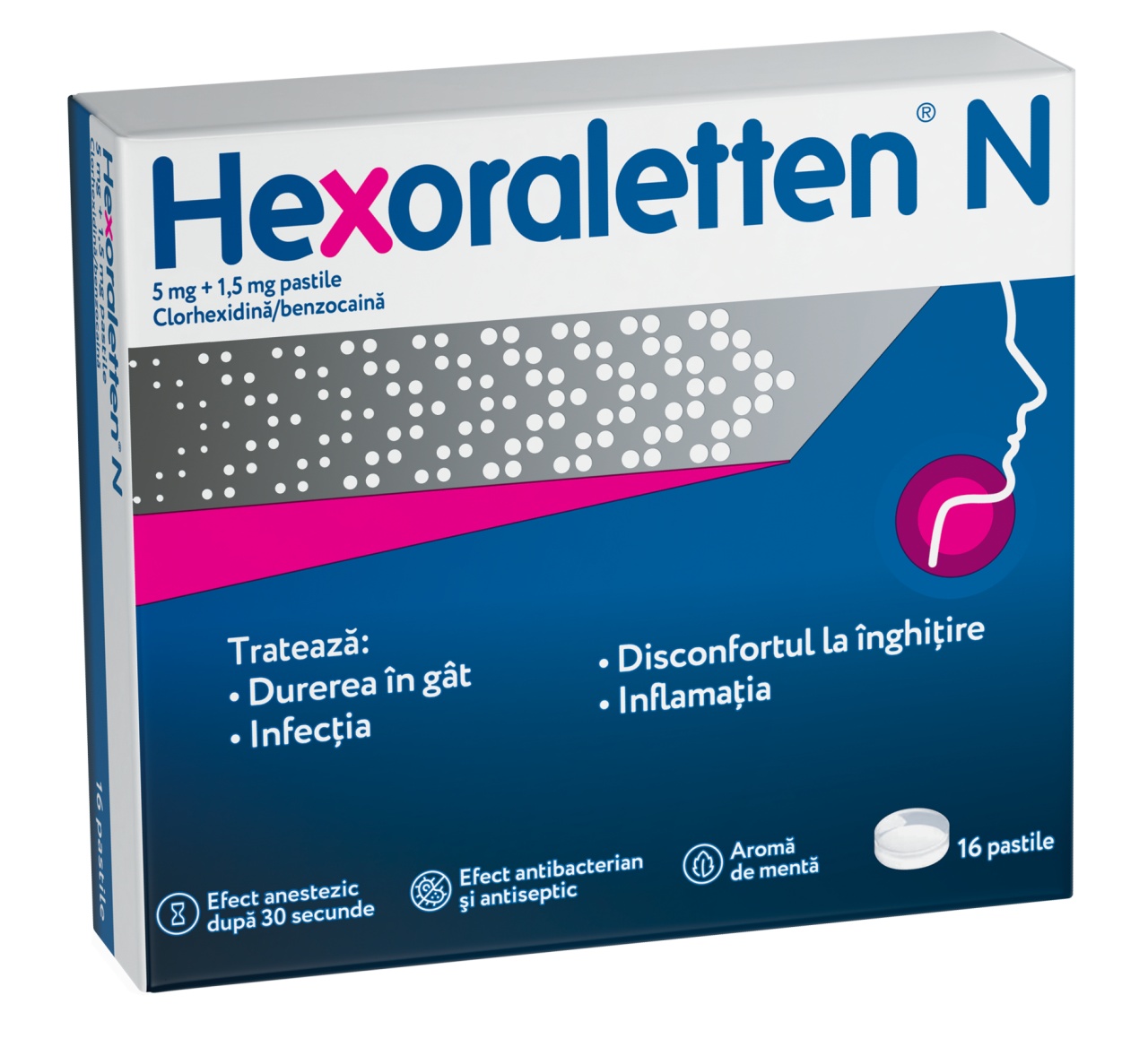Hexoraletten N, 5 mg+1,5 mg, 16 pastile, Kenvue
