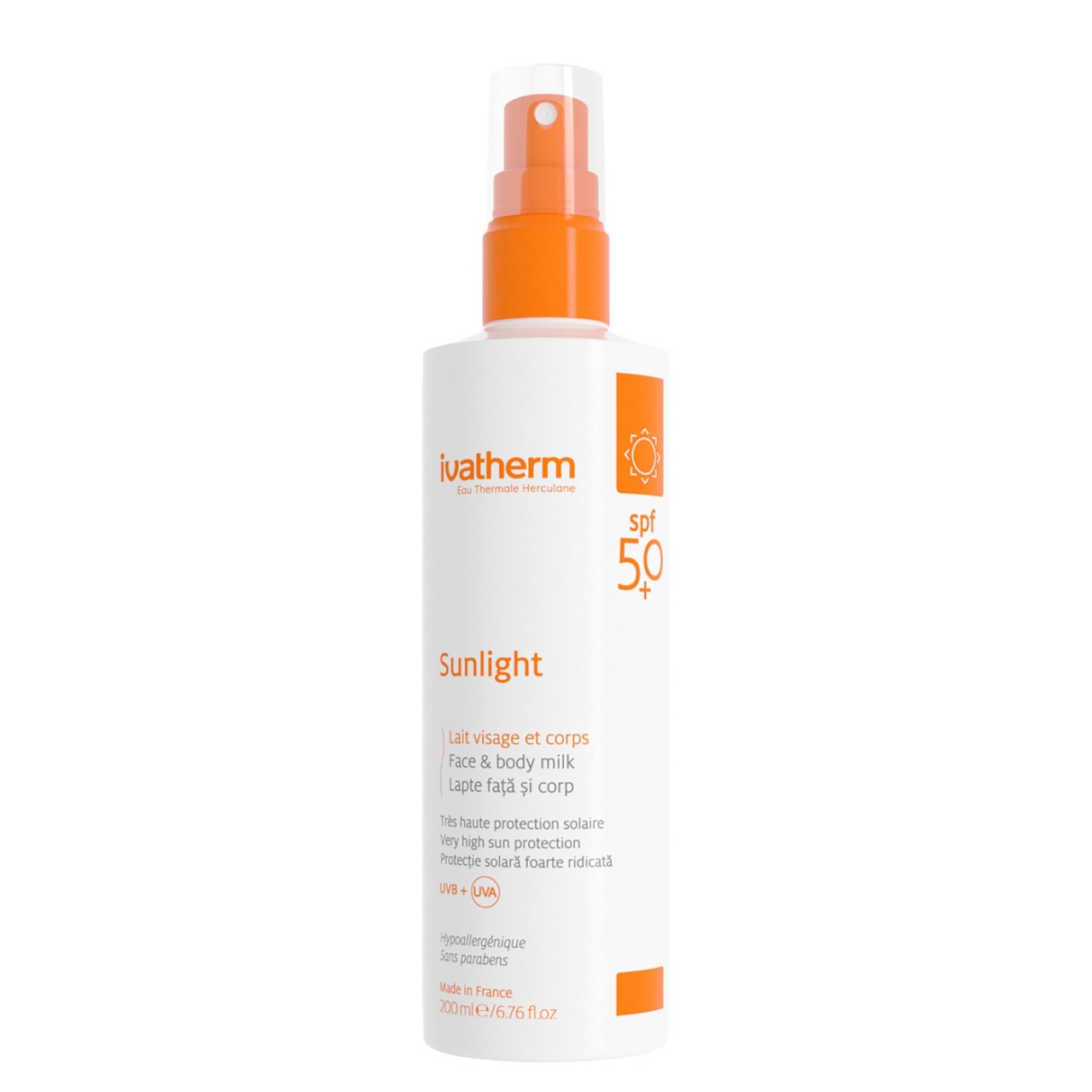 Lapte cu protectie solara pentru fata si corp SPF 50+ Sunlight, 200ml, Ivatherm