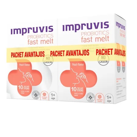 Pachet Impruvis Probiotic Fast Melt cu aroma de piersica, 2x10 plicuri, Impruvis