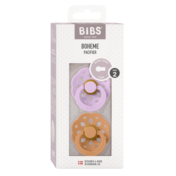 Suzete din latex cu tetina rotunda Boheme, 6 luni+, Violet Sky-Pumpkin, Bibs