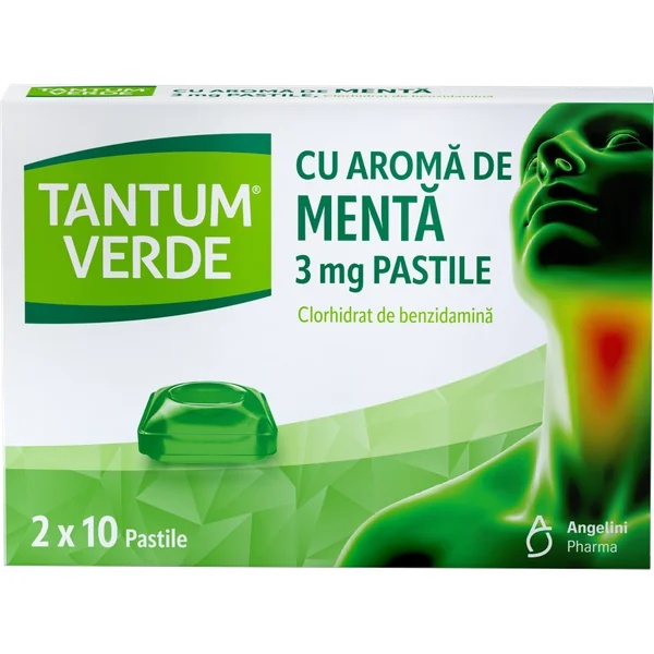 Tantum Verde cu aroma de menta 3 mg, 20 pastile, Angelini