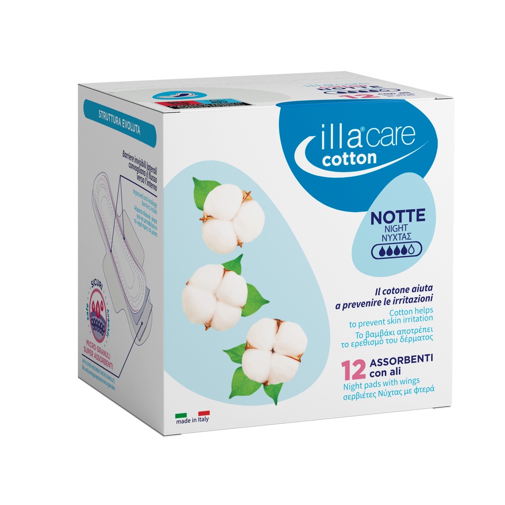 Absorbante bumbac de noapte, 12 bucati, Illa Care