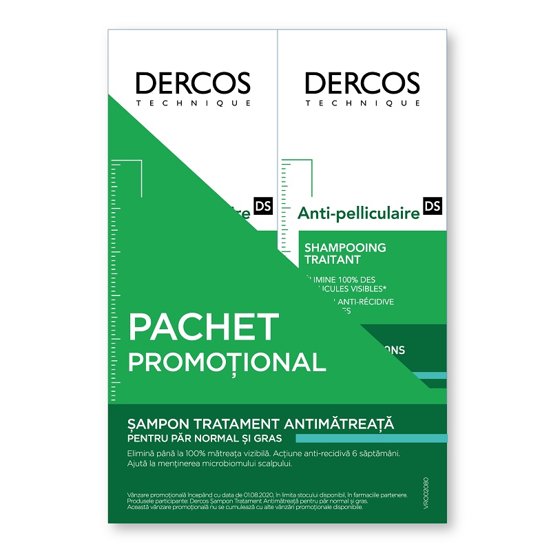 Dercos Bipack antimatreata pentru păr gras, 2 x 200 ml, Vichy