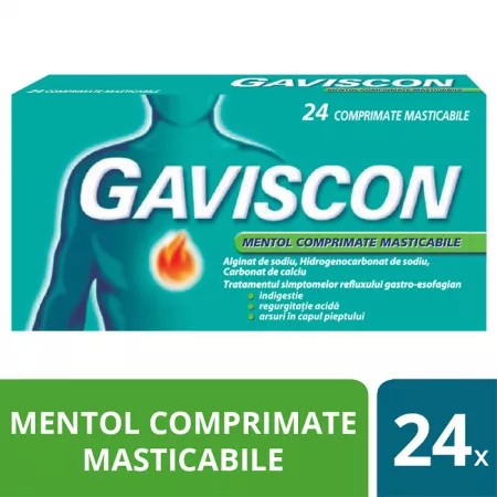 Gaviscon Mentol, 24 comprimate masticabile, Reckitt Benckiser