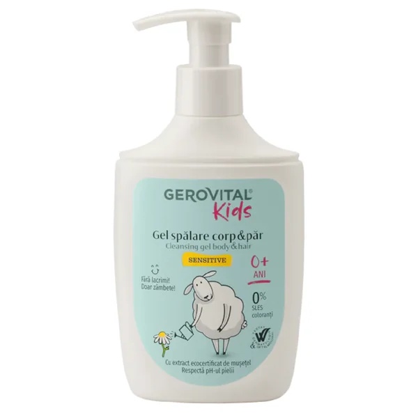 Gel spalare pentru corp si par Sensitive Gerovital Kids, 300ml, Gerovital